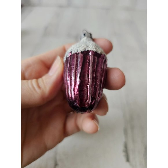 Vintage acorn glass glitter ornament flocked frosted Xmas tree - Picture 6 of 11